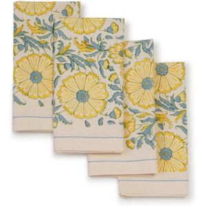 BLOOM WHEAT Floral Print Napkins by Sustainable Threads - 100% Cotton, Hand block printed, Fairtrade - 18x18 inch (Set of 4) Multi Set of 4 BLOOM WHEAT Floral Print Napkins by Sustainable Threads - 100% Cotton, Hand block printed, Fairtrade - 18x18 inch (Set of 4) Multi Set of 4