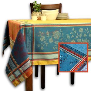 Handmade Wipeable Stain Resistant French Floral Croix Jacquard Tablecloth Yellow Gold 62 x 116 in Handmade Wipeable Stain Resistant French Floral Croix Jacquard Tablecloth Yellow Gold 62 x 116 in