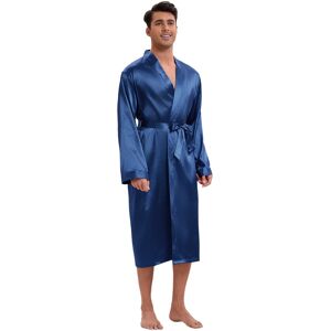 Unique Satin Robe for Men's Long Sleeve Kimono Bathrobe Sleepwear with Shorts Set Navy Blue S Unique Satin Robe for Men's Long Sleeve Kimono Bathrobe Sleepwear with Shorts Set Navy Blue S