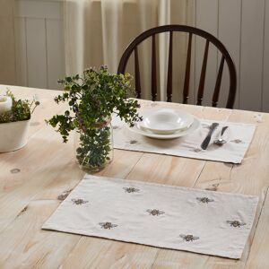 VHC Brands Embroidered Bee Placemat Set of 6 12x18 Cream Single VHC Brands Embroidered Bee Placemat Set of 6 12x18 Cream Single