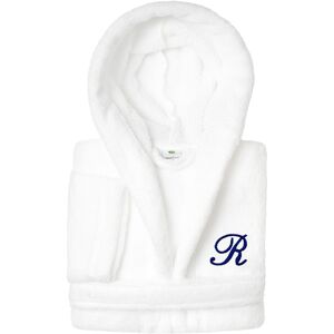 Authentic Hotel and Spa Sweet Kids 100% Polyester SUPER PLUSH Double Brushed Hooded Bathrobe with Navy Script Monogram R Large Authentic Hotel and Spa Sweet Kids 100% Polyester SUPER PLUSH Double Brushed Hooded Bathrobe with Navy Script Monogram R Large