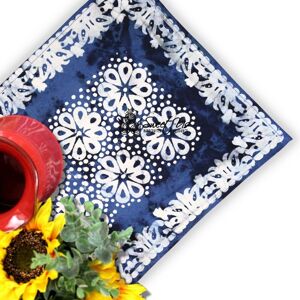 Handmade Cotton Batik Daisy Floral Tablecloth Collection White,Blue Set of 4 Placemats Handmade Cotton Batik Daisy Floral Tablecloth Collection White,Blue Set of 4 Placemats