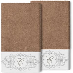 Authentic Hotel and Spa 100% Turkish Cotton Monica 2PC Embellished Bath Towel Set Latte C Authentic Hotel and Spa 100% Turkish Cotton Monica 2PC Embellished Bath Towel Set Latte C