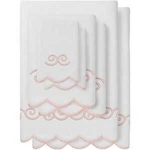 Authentic Hotel and Spa 100% Turkish Cotton SYMMETRA Scallop Embellished Towel Collection. White/Pink. 6 Piece Set. Authentic Hotel and Spa 100% Turkish Cotton SYMMETRA Scallop Embellished Towel Collection. White/Pink. 6 Piece Set.