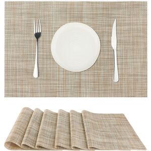 Unique Durable Placemats for Dining Table, Washable Woven Kitchen Place Mats Set of 6 - 18x12 inch Gold 18x12 inch Unique Durable Placemats for Dining Table, Washable Woven Kitchen Place Mats Set of 6 - 18x12 inch Gold 18x12 inch