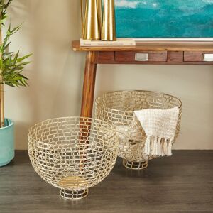 ARCILLA ELEMENTAL Gold Metal Decorative Bowl Decorative Bowl with Chain Link Patterns (Set of 2) Gold 18.35 In. L X 18.25 In. W X 14.1 In. H ARCILLA ELEMENTAL Gold Metal Decorative Bowl Decorative Bowl with Chain Link Patterns (Set of 2) Gold 18.35 In. L X 18.25 In. W X 14.1 In. H
