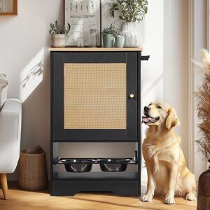 Kodotan sofa Feeding Station with 1 Storage Cabinets, Pet Feeding Station with 2 Elevated Dog Bowls, Side Hooks, Anti-tip Kit Black+Vintage 14.57 In. W X 32.09 In. H X 20.47 In. D Kodotan sofa Feeding Station with 1 Storage Cabinets, Pet Feeding Station with 2 Elevated Dog Bowls, Side Hooks, Anti-tip Kit Black+Vintage 14.57 In. W X 32.09 In. H X 20.47 In. D