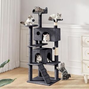 LAKHIRI Cat Tree, 54-Inch Cat Tower for Indoor Cats with Sisal Scratching Post, Cat Play House, Large Kitty Condo, Plush Multi-Level Grey 19.7 In. L X 19.7 In. W X 54.0 In. H LAKHIRI Cat Tree, 54-Inch Cat Tower for Indoor Cats with Sisal Scratching Post, Cat Play House, Large Kitty Condo, Plush Multi-Level Grey 19.7 In. L X 19.7 In. W X 54.0 In. H