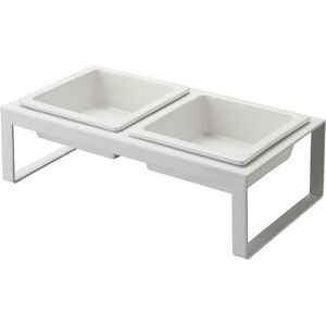 Yamazaki Home Pet Food Bowl - Two Styles, Steel and Ceramic, Tall, 1.25 cups, 300 milliliters per bowl White L 6.1 x W 11.42 x H 3.94 inches Yamazaki Home Pet Food Bowl - Two Styles, Steel and Ceramic, Tall, 1.25 cups, 300 milliliters per bowl White L 6.1 x W 11.42 x H 3.94 inches