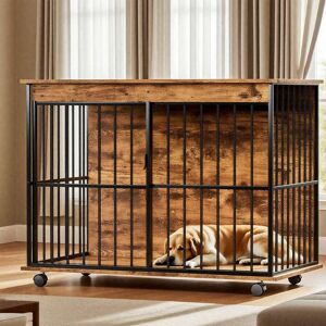 Kodotan sofa Dog Crate Furniture, Large Dog Cage Furniture with Tray for Medium Large Dogs, Wooden Dog Kennel Furniture Walnut+black 23.23 In. W X 32.68 In. H X 43.3 In. D Kodotan sofa Dog Crate Furniture, Large Dog Cage Furniture with Tray for Medium Large Dogs, Wooden Dog Kennel Furniture Walnut+black 23.23 In. W X 32.68 In. H X 43.3 In. D