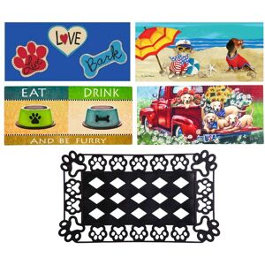 Evergreen Sassafras Dog Lovers Set of 4 Mats with Mat Frame Multi 30.0 In. L X 18.0 In. W X 1.5 In. H Evergreen Sassafras Dog Lovers Set of 4 Mats with Mat Frame Multi 30.0 In. L X 18.0 In. W X 1.5 In. H