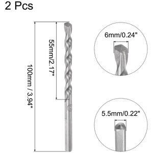 Unique Masonry Drill Bit Cemented Carbide Spiral Rotary Tool, 6mm Cutting Dia 2 Pcs - 6x100mm Silver Tone 6x100mm Unique Masonry Drill Bit Cemented Carbide Spiral Rotary Tool, 6mm Cutting Dia 2 Pcs - 6x100mm Silver Tone 6x100mm