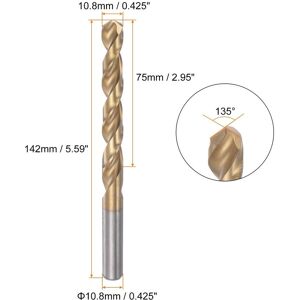 Unique Titanium Coated M42 High Speed Steel Cobalt (HSS) Twist Drill Bit 10.8mm Unique Titanium Coated M42 High Speed Steel Cobalt (HSS) Twist Drill Bit 10.8mm