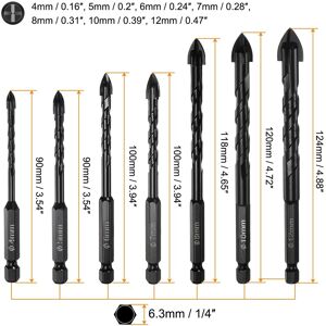 Unique 7pcs Masonry Drill Bit Set 4mm to 12mm Concrete Drill Bit Set Hex Shank - Black Black Unique 7pcs Masonry Drill Bit Set 4mm to 12mm Concrete Drill Bit Set Hex Shank - Black Black