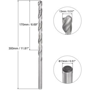 Unique 13mm Twist Drill Bits, High-Speed Steel Extra Long Drill Bit 300mm Length - 13x300mm Silver Tone 13x300mm Unique 13mm Twist Drill Bits, High-Speed Steel Extra Long Drill Bit 300mm Length - 13x300mm Silver Tone 13x300mm