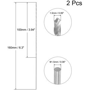 Unique High Speed Steel Extended Twist Drill Bits 1.5mm Drill Dia. 160mm Length 2 Pcs 1.5x160mm Unique High Speed Steel Extended Twist Drill Bits 1.5mm Drill Dia. 160mm Length 2 Pcs 1.5x160mm