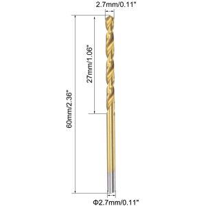 Unique HSS Straight Shank Twist Drill Bit Fully Ground Titanium Coated Drilling Tool 2.7mm x 27mm x 60mm Unique HSS Straight Shank Twist Drill Bit Fully Ground Titanium Coated Drilling Tool 2.7mm x 27mm x 60mm