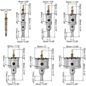 Unique 6pcs Metal Hole Saw Kit TCT Carbide Cutter 5/8 Silver Tone Unique 6pcs Metal Hole Saw Kit TCT Carbide Cutter 5/8 Silver Tone