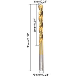 Unique HSS Straight Shank Twist Drill Bit Fully Ground Titanium Coated Drilling 6mm x 50mm x 93mm Unique HSS Straight Shank Twist Drill Bit Fully Ground Titanium Coated Drilling 6mm x 50mm x 93mm