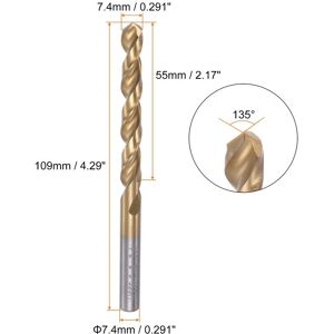 Unique Titanium Coated M42 High Speed Steel Cobalt Twist Drill Bit, 1pcs 7.4mm Unique Titanium Coated M42 High Speed Steel Cobalt Twist Drill Bit, 1pcs 7.4mm