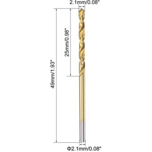 Unique HSS Straight Shank Twist Drill Bit Fully Ground Titanium Coated Drilling Hole 2.1mm x 25mm x 49mm Unique HSS Straight Shank Twist Drill Bit Fully Ground Titanium Coated Drilling Hole 2.1mm x 25mm x 49mm