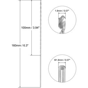 Unique 6542 High Speed Steel Twist Drill Bit, 1.5mm Drill Dia. 160mm Length - Silver Tone 1.8x160mm Unique 6542 High Speed Steel Twist Drill Bit, 1.5mm Drill Dia. 160mm Length - Silver Tone 1.8x160mm