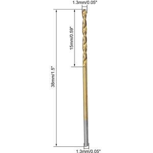 Unique HSS Straight Shank Twist Drill Bit Fully Ground Titanium Coated Drilling Hole 1.3mm x 15mm x 38mm Unique HSS Straight Shank Twist Drill Bit Fully Ground Titanium Coated Drilling Hole 1.3mm x 15mm x 38mm