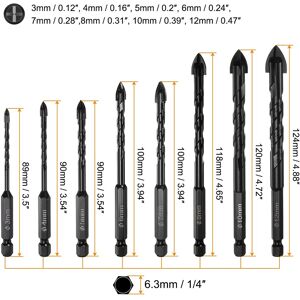 Unique 8pcs Masonry Drill Bit Set 3mm to 12mm Concrete Drill Bit Set Hex Shank - Black Black Unique 8pcs Masonry Drill Bit Set 3mm to 12mm Concrete Drill Bit Set Hex Shank - Black Black