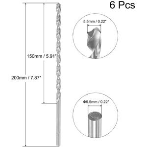 Unique High Speed Steel Extended Twist Drill Bits 2mm Drill Dia. 200mm Length 6 Pcs 5.5x200mm Unique High Speed Steel Extended Twist Drill Bits 2mm Drill Dia. 200mm Length 6 Pcs 5.5x200mm