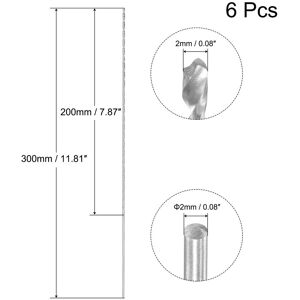 Unique High Speed Steel Extended Twist Drill Bits 2mm Drill Dia. 300mm Length 6 Pcs 2x300mm Unique High Speed Steel Extended Twist Drill Bits 2mm Drill Dia. 300mm Length 6 Pcs 2x300mm