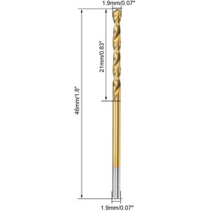 Unique HSS Straight Shank Twist Drill Bit Fully Ground Titanium Coated Tool 1.9mm x 21mm x 46mm Unique HSS Straight Shank Twist Drill Bit Fully Ground Titanium Coated Tool 1.9mm x 21mm x 46mm