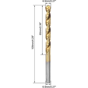 Unique HSS Straight Shank Twist Drill Bit Fully Ground Titanium Coated Drilling 6.9mm x 60mm x 109mm Unique HSS Straight Shank Twist Drill Bit Fully Ground Titanium Coated Drilling 6.9mm x 60mm x 109mm