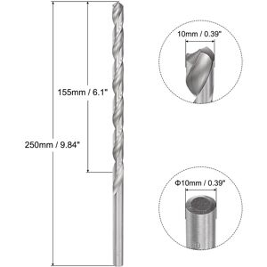 Unique 10mm Twist Drill Bits, High-Speed Steel Extra Long Drill Bit 250mm Length - 10x250mm Silver Tone 10x250mm Unique 10mm Twist Drill Bits, High-Speed Steel Extra Long Drill Bit 250mm Length - 10x250mm Silver Tone 10x250mm