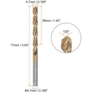 Unique 2pcs 3.6mm Titanium Coated M42 High Speed Steel 8% Cobalt (HSS) Twist Drill Bits 4.7mm Unique 2pcs 3.6mm Titanium Coated M42 High Speed Steel 8% Cobalt (HSS) Twist Drill Bits 4.7mm