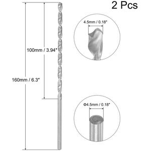 Unique High Speed Steel Extended Twist Drill Bits 1.5mm Drill Dia. 160mm Length 2 Pcs 4.5x160mm Unique High Speed Steel Extended Twist Drill Bits 1.5mm Drill Dia. 160mm Length 2 Pcs 4.5x160mm