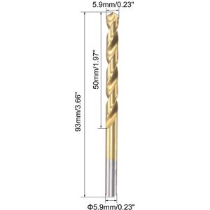 Unique HSS Straight Shank Twist Drill Bit Fully Ground Titanium Coated Drilling 5.9mm x 50mm x 93mm Unique HSS Straight Shank Twist Drill Bit Fully Ground Titanium Coated Drilling 5.9mm x 50mm x 93mm