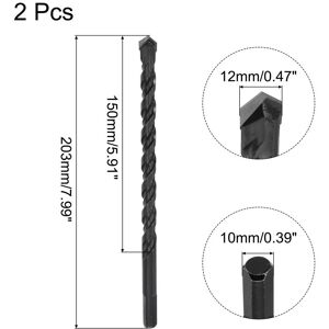 Unique Masonry Drill Bit Carbide Tip Spiral Rotary Tool, 12mm Cutting Dia (Black) 2 Pcs - 12x203mm Black 12x203mm Unique Masonry Drill Bit Carbide Tip Spiral Rotary Tool, 12mm Cutting Dia (Black) 2 Pcs - 12x203mm Black 12x203mm