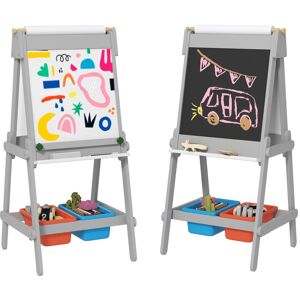 Qaba Art Easel, Easel for Kids with Paper Roll, Double Sided Whiteboard & Chalkboard for Toddlers Aged 3-8 Years Old, Gray Grey 20.1 In. W X 42.5 In. H X 19.7 In. D Qaba Art Easel, Easel for Kids with Paper Roll, Double Sided Whiteboard & Chalkboard for Toddlers Aged 3-8 Years Old, Gray Grey 20.1 In. W X 42.5 In. H X 19.7 In. D