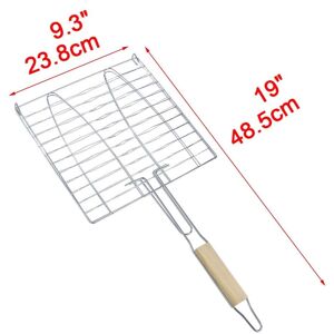 Unique Wooden Handle Metal Mesh Fish Meat Barbecue Grill Grilling Folder Clip Clamp - 19 Silver Tone, Wood 19 Unique Wooden Handle Metal Mesh Fish Meat Barbecue Grill Grilling Folder Clip Clamp - 19 Silver Tone, Wood 19