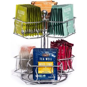 HBEZON 2-Tier Tea Bag Spinning Carousel Organizer, Revolving Countertop Storage for Pantry, Holds Up to 60 Large Tea Bags Silver 6.5 In. W X 7.5 In. H X 6.5 In. D HBEZON 2-Tier Tea Bag Spinning Carousel Organizer, Revolving Countertop Storage for Pantry, Holds Up to 60 Large Tea Bags Silver 6.5 In. W X 7.5 In. H X 6.5 In. D