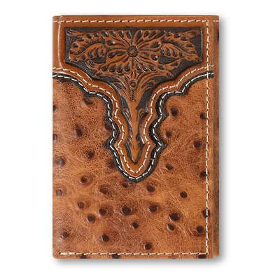 Men's Ostrich Trifold Wallet in Brown Leather by Ariat Men's Ostrich Trifold Wallet in Brown Leather by Ariat