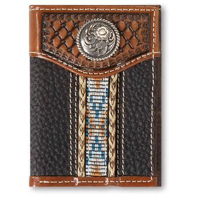 Men's Braided Trim Trifold Wallet in Brown Leather by Ariat Men's Braided Trim Trifold Wallet in Brown Leather by Ariat