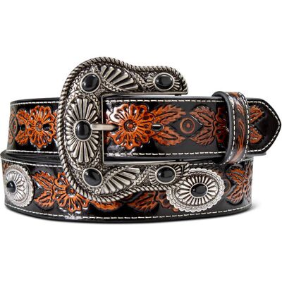 Floral Embossed Belt with Black Stone Conch in Multi, Size: Medium by Ariat Floral Embossed Belt with Black Stone Conch in Multi, Size: Medium by Ariat