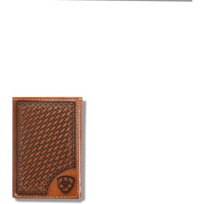 Men's Lattice embossed trifold wallet in Tan Leather by Ariat Men's Lattice embossed trifold wallet in Tan Leather by Ariat