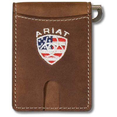 Men's Flag Shield Clip Wallet in Brown Leather by Ariat Men's Flag Shield Clip Wallet in Brown Leather by Ariat