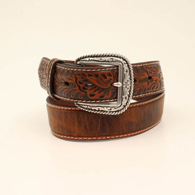 Men's Floral embossed ends belt in Brown Leather, Size: 44 by Ariat Men's Floral embossed ends belt in Brown Leather, Size: 44 by Ariat