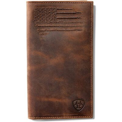 Men's Rodeo Wallet Patriot Flag Embroidery in Brown by Ariat Men's Rodeo Wallet Patriot Flag Embroidery in Brown by Ariat