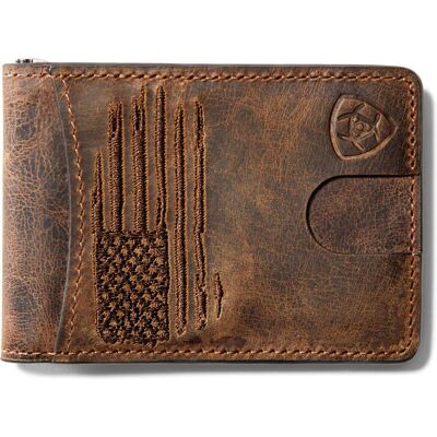 Men's Bifold Slim Wallet Patriot Flag Embroidery in Brown by Ariat Men's Bifold Slim Wallet Patriot Flag Embroidery in Brown by Ariat
