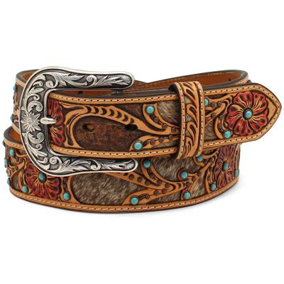 Women's Flower/Calf Hair Belt in Tan Leather, Size: XL by Ariat Women's Flower/Calf Hair Belt in Tan Leather, Size: XL by Ariat