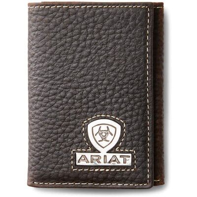 Men's Trifold Wallet Stacked Logo in Brown Rowdy Leather by Ariat Men's Trifold Wallet Stacked Logo in Brown Rowdy Leather by Ariat